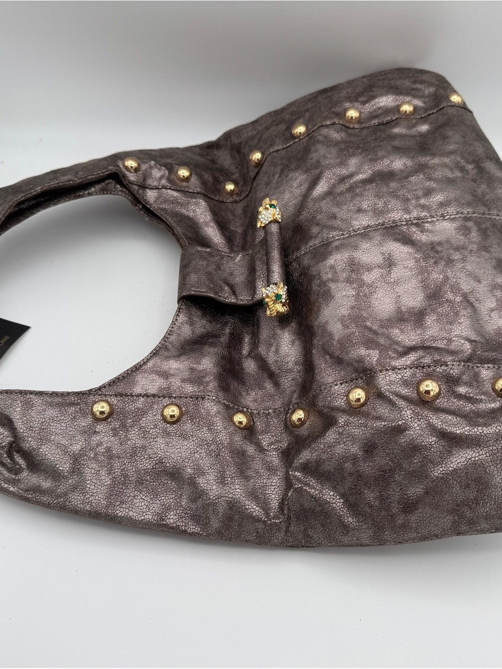 NWT KJL Kenneth Jay Lane Pewter Metallic Panther Hobo Bag